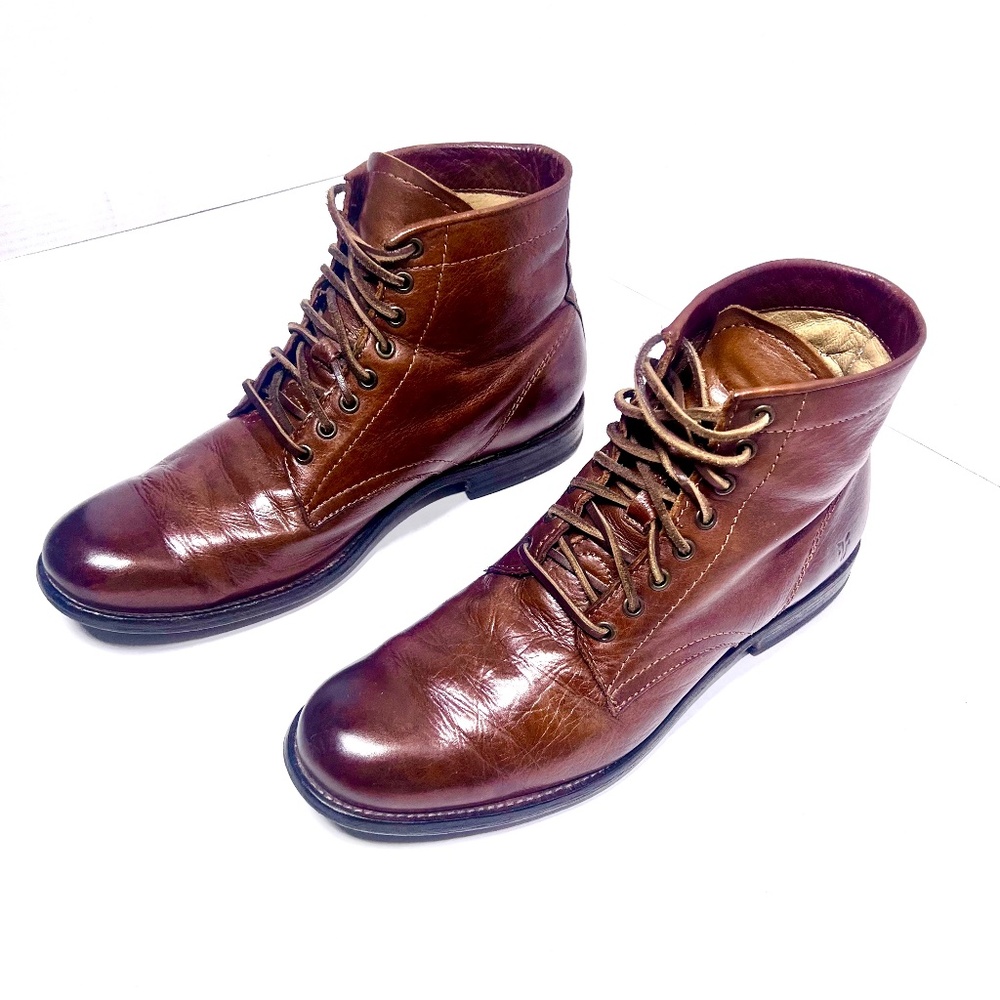 Frye Men's Cognac Leather Lace-Up Boots